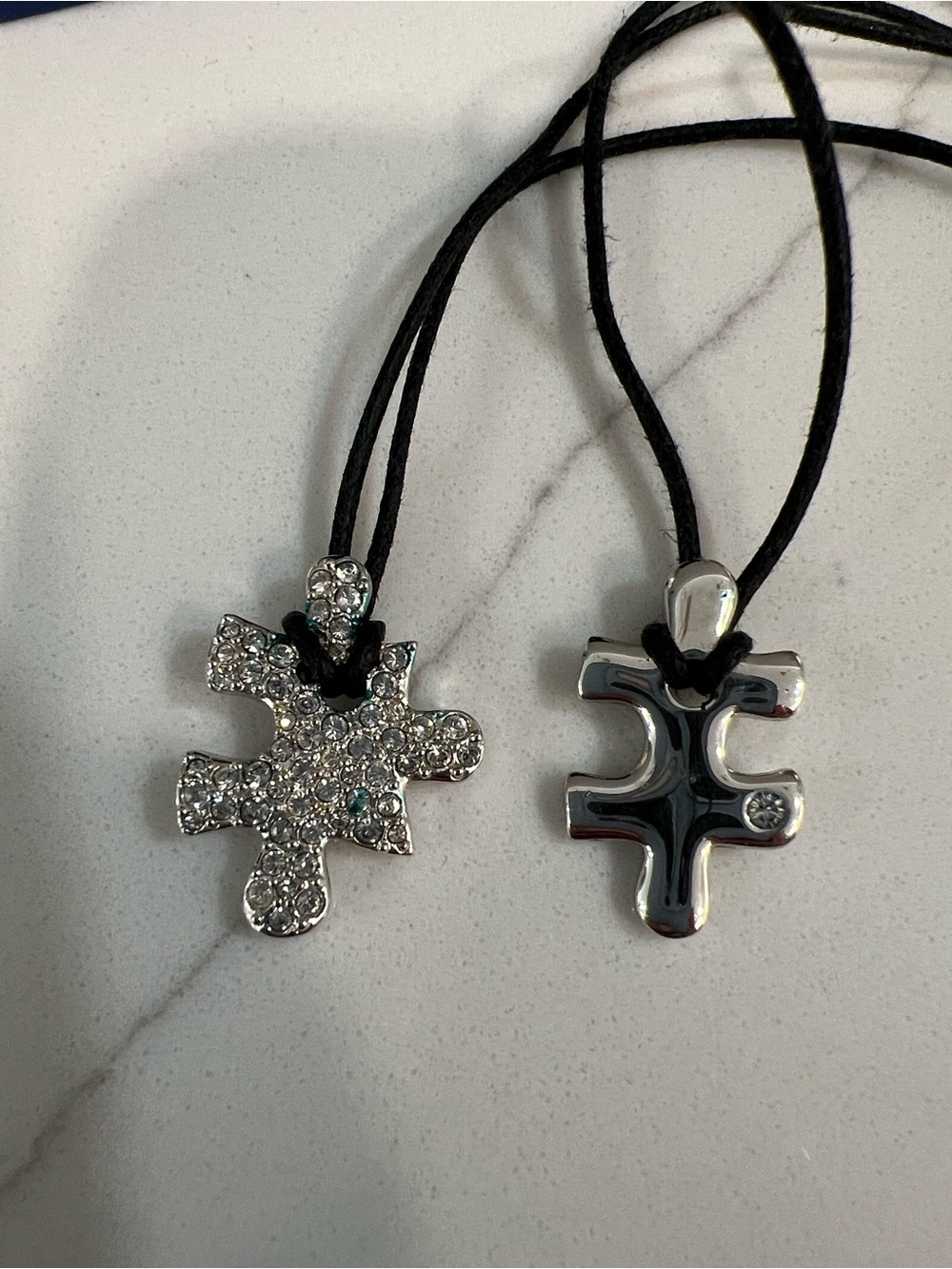 Swarovski Silver Puzzle Piece Pendant Necklaces with Black Cords - Picture 3 of 4